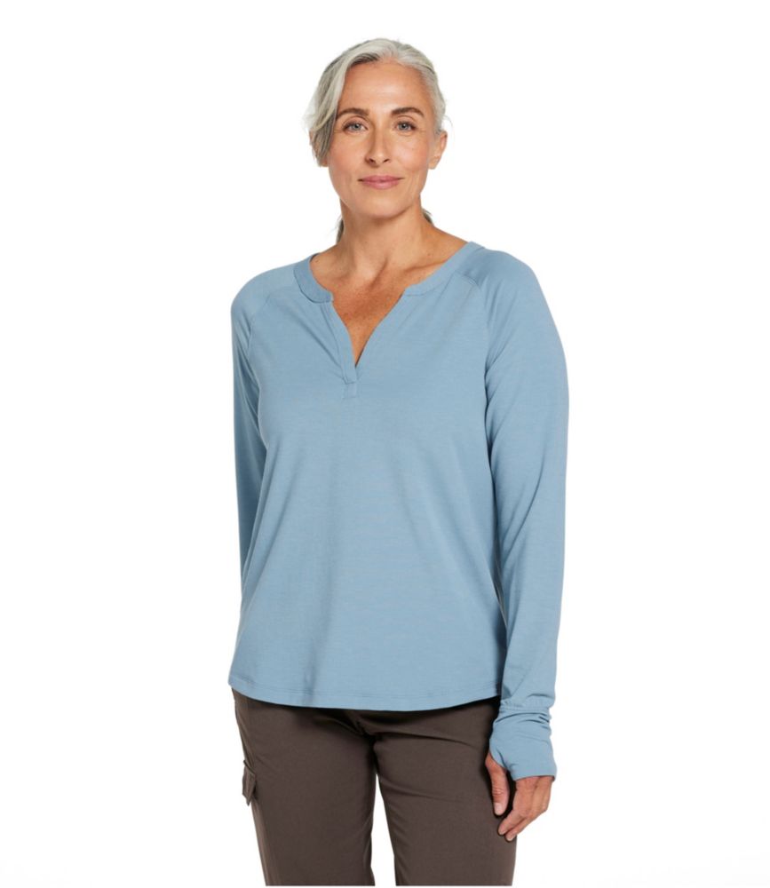 Women's Ribbed Performance Tee, Long-Sleeve Splitneck, Cadet Blue, small image number 2