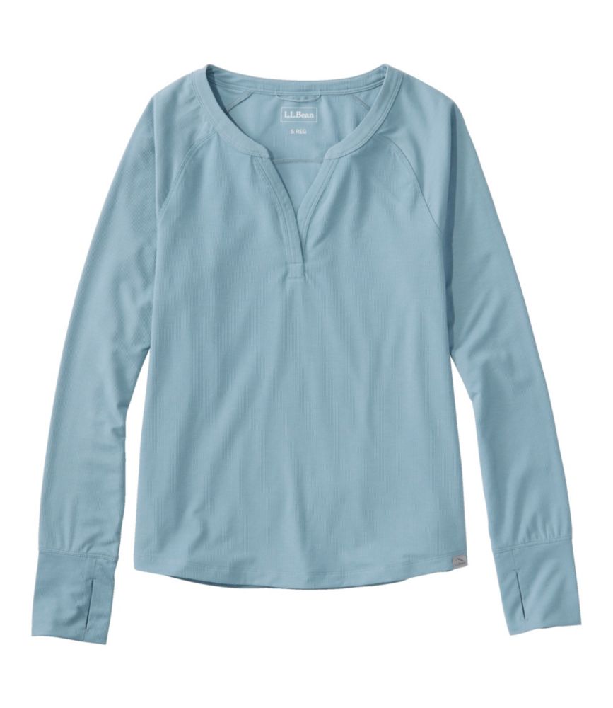 Women's Ribbed Performance Tee, Long-Sleeve Splitneck, Cadet Blue, small image number 1