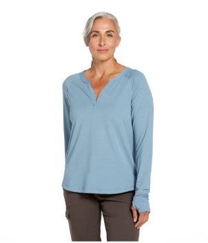 Women's Ribbed Performance Tee, Long-Sleeve Splitneck