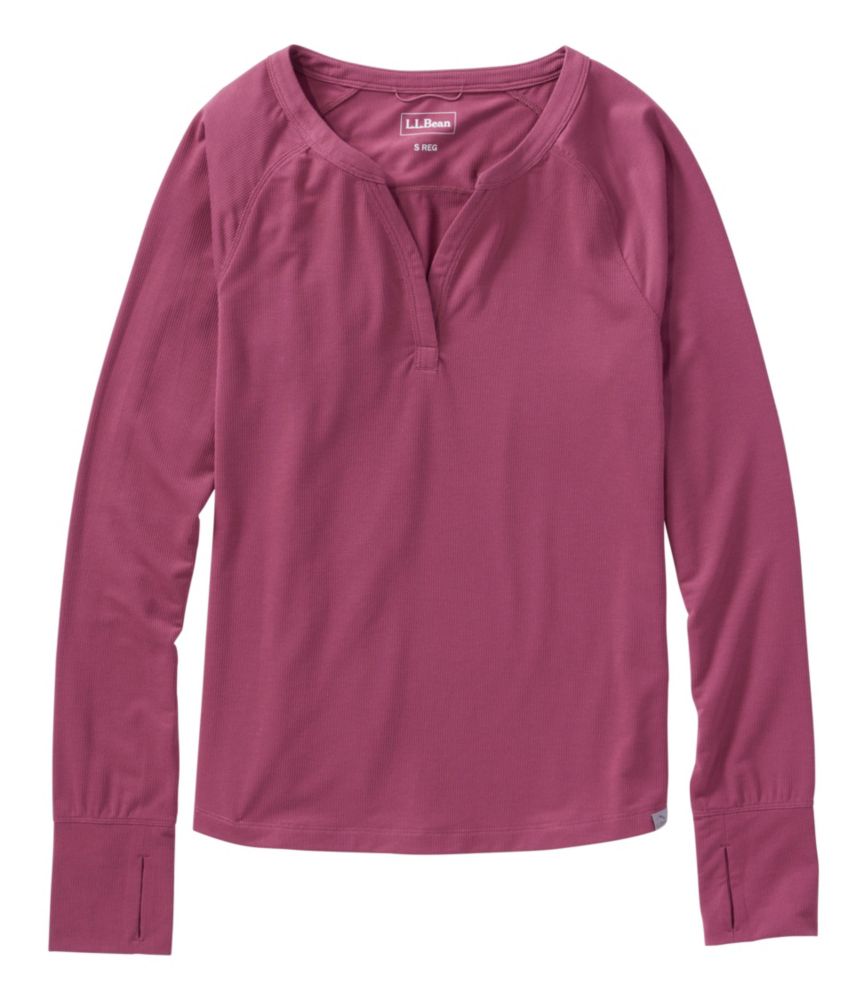 Women's Ribbed Performance Tee, Long-Sleeve Splitneck