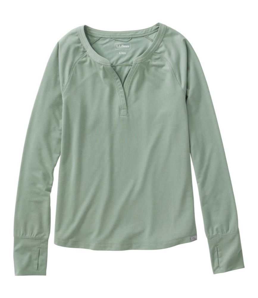 Women's Ribbed Performance Tee, Long-Sleeve Splitneck