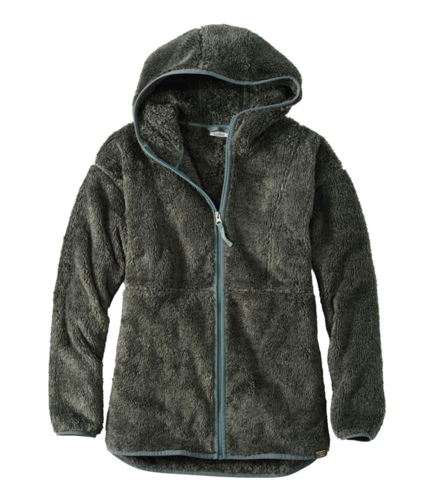 Women's L.L.Bean Hi-Pile Fleece Jacket, Long Hooded, Balsam Heather, small image number 1