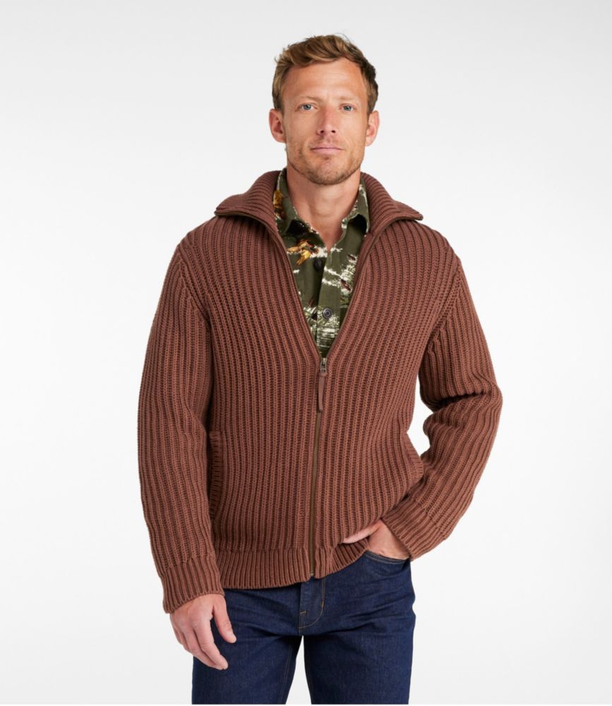 Men's Signature Organic Cotton Sweater, Funnel Neck, Full Zip, Allspice, small image number 2