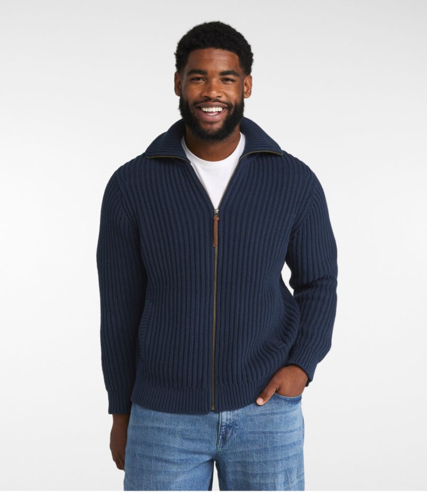 Men's Signature Organic Cotton Sweater, Funnel Neck, Full Zip, Allspice, small image number 4