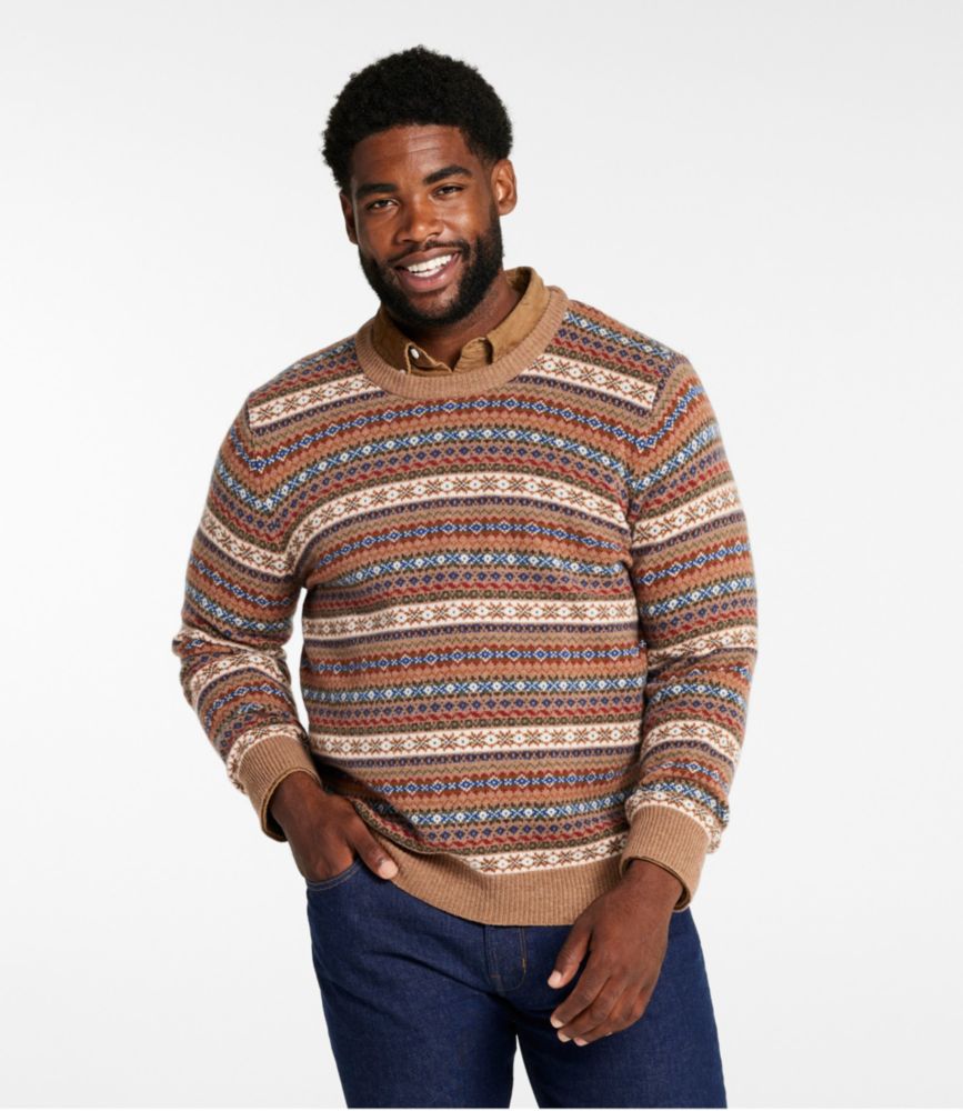 Men's Signature Camp Merino Wool Crewneck Sweater, Pattern, Black Fair Isle, small image number 4