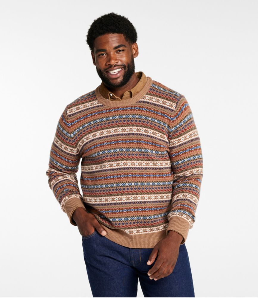 Men's Signature Camp Merino Wool Crewneck Sweater, Pattern, Walnut Fair Isle, small image number 4