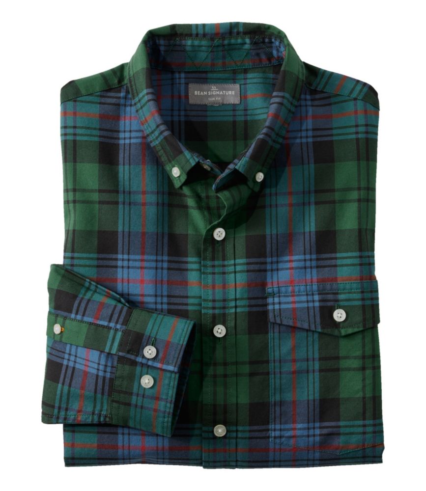 Men's Signature Premium Pima Cotton Oxford Shirt, Long-Sleeve, Camp Green Plaid, small image number 1