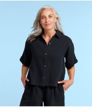 Women's Cloud Gauze Crop Button-Up Shirt, New