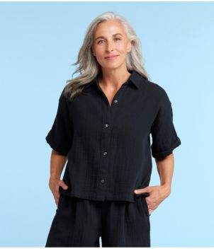 Women's Cloud Gauze Crop Button-Up Shirt