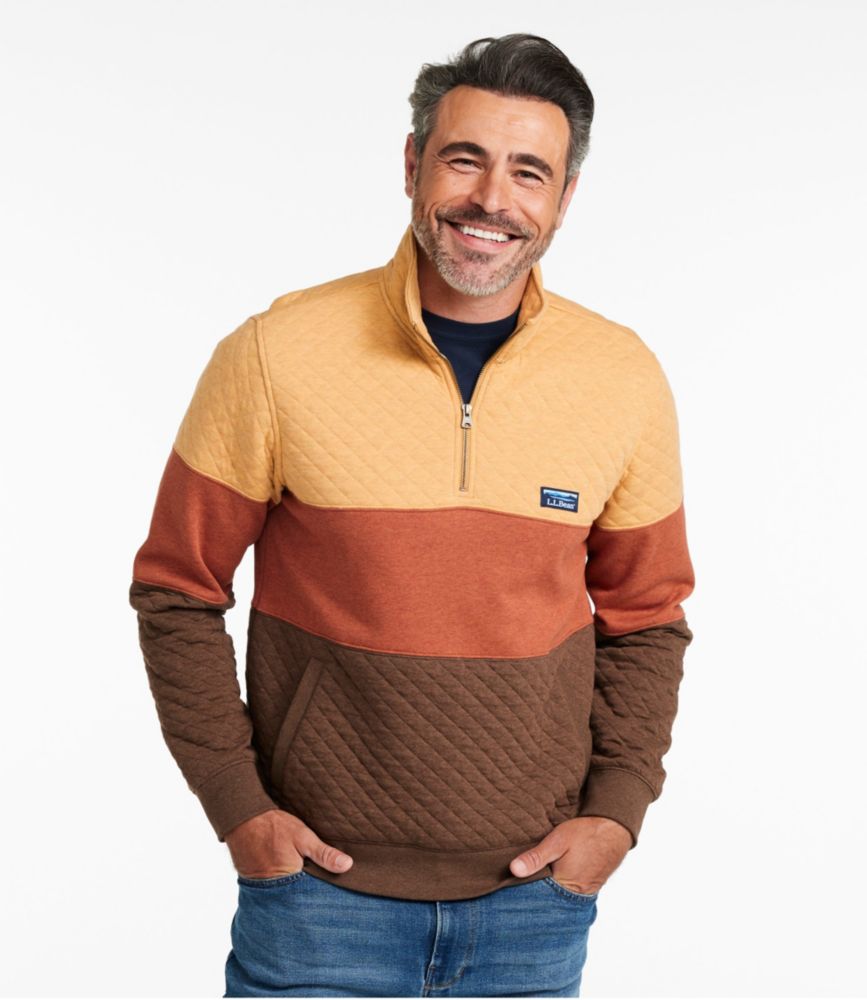 Men's Bean's Quilted Sweatshirt, Mockneck, Colorblock, Toffee Heather/Light Mahogany Heather, small image number 2