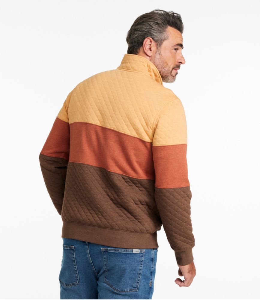 Men's Bean's Quilted Sweatshirt, Mockneck, Colorblock, Toffee Heather/Light Mahogany Heather, small image number 3