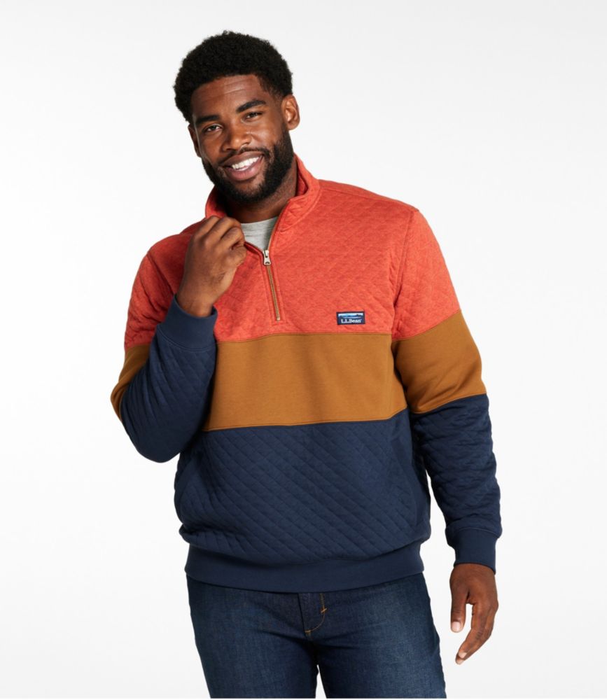 Men's Bean's Quilted Sweatshirt, Mockneck, Colorblock, Toffee Heather/Light Mahogany Heather, small image number 4