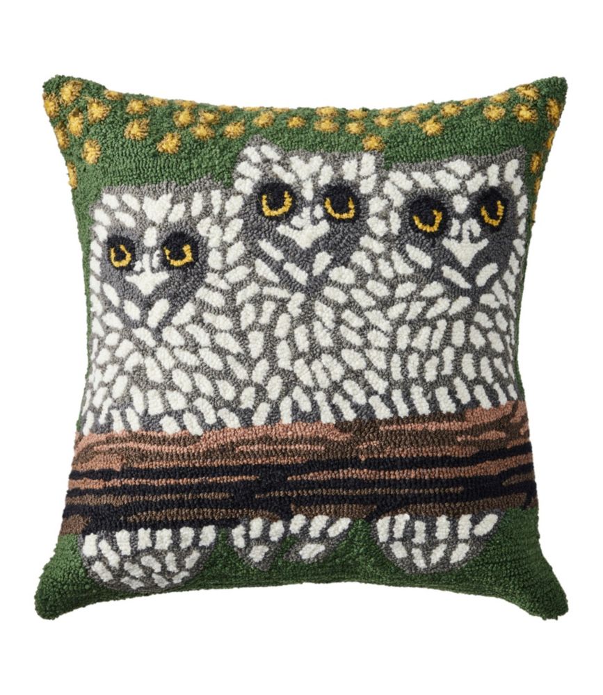 Indoor/Outdoor Hooked Pillow, Owls, Multi, small image number 1