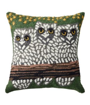 Indoor/Outdoor Hooked Pillow, Owls