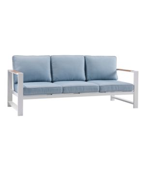 White Aluminum Deep Seating Sofa with Blue Cushions