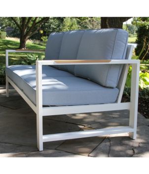 White Aluminum Deep Seating Sofa with Blue Cushions