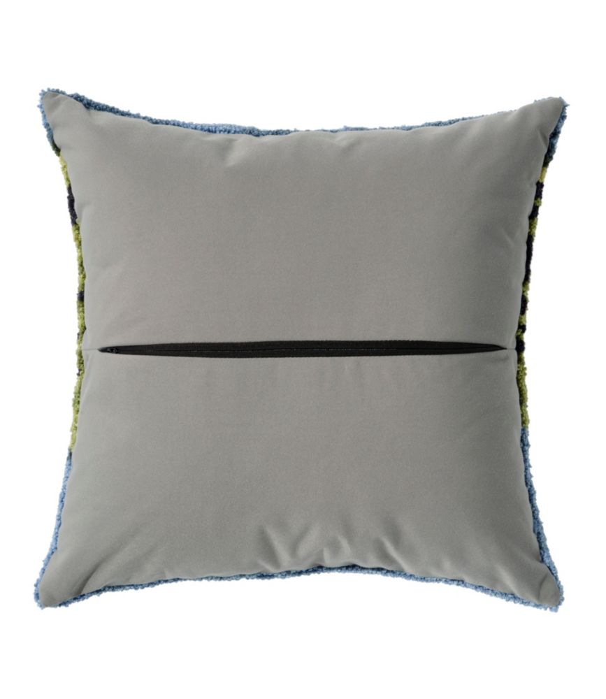 Indoor/Outdoor Hooked Pillow, Lakeside Mountain Scene