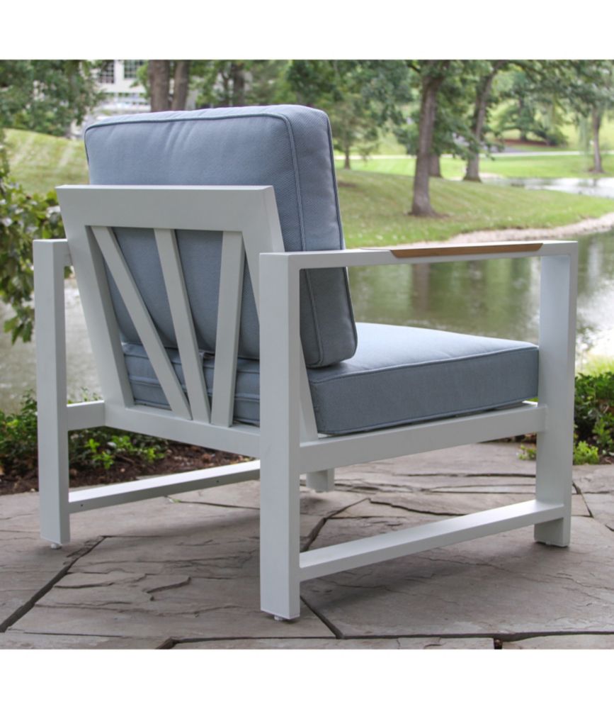 White Aluminum Deep Seating Armchair with Blue Cushions, Set of Two