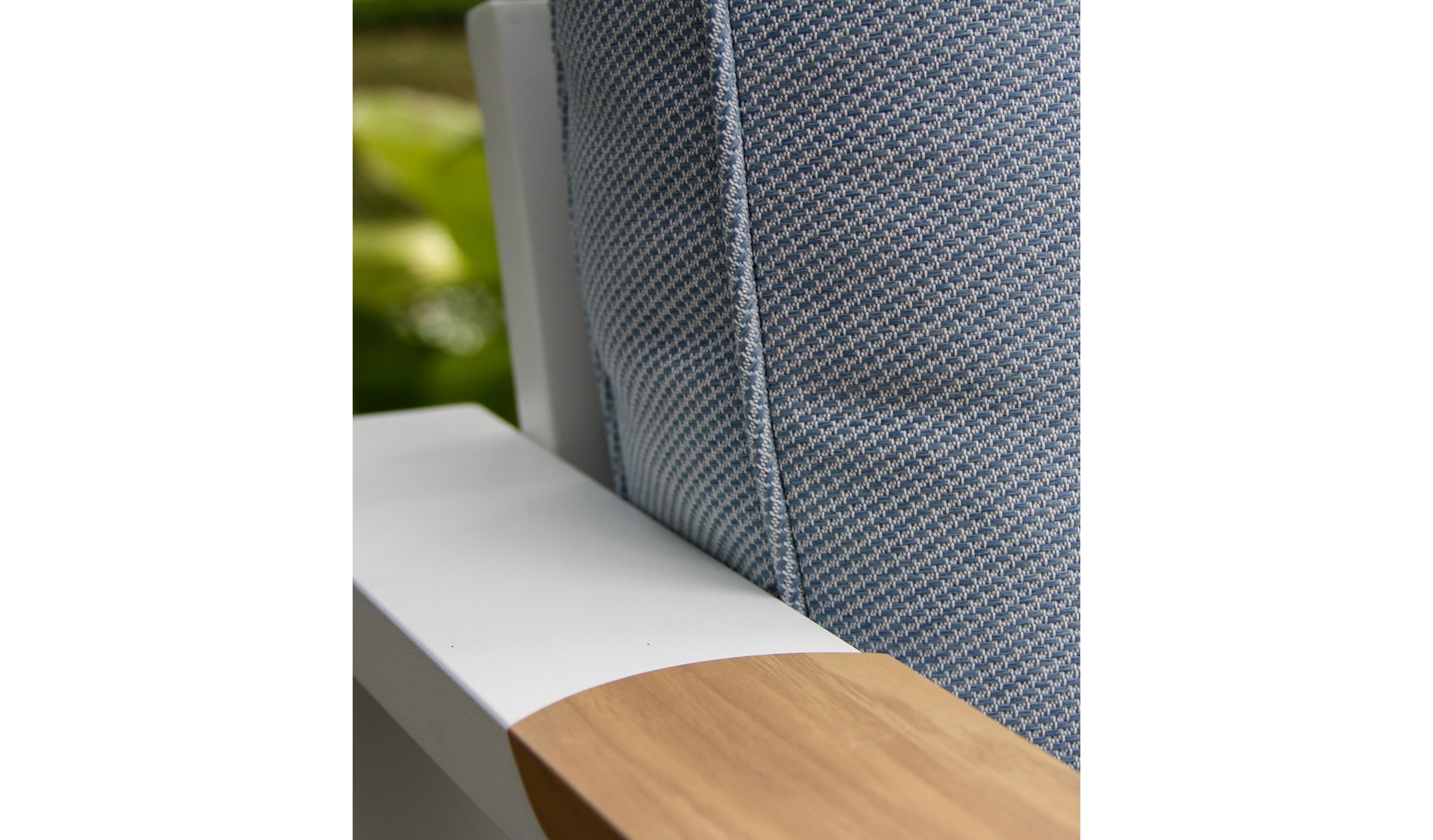 White Aluminum Deep Seating Armchair with Blue Cushions, Set of Two
