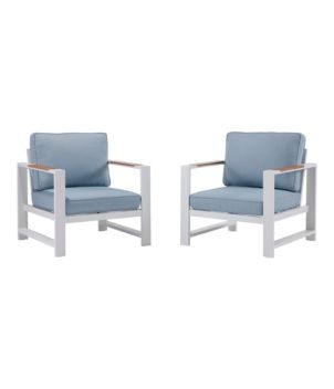 White Aluminum Deep Seating Armchair with Blue Cushions, Set of Two, New