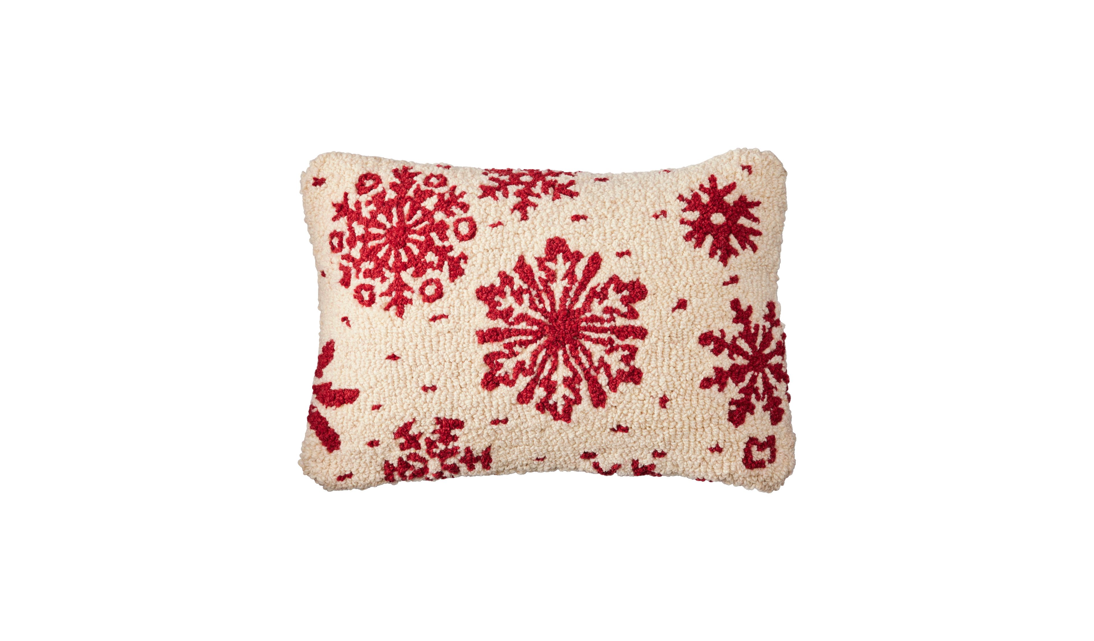 Wool Hooked Throw Pillow, Snowflake, 14" x 20"