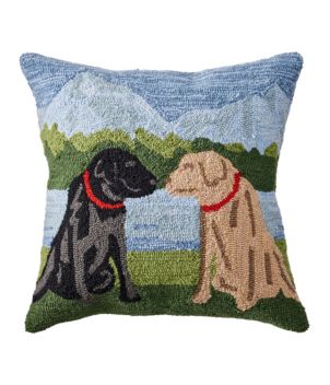 Indoor/Outdoor Hooked Pillow, Mountain Dogs