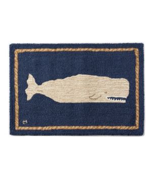 Wool Hooked Novelty Rug, Whale, New