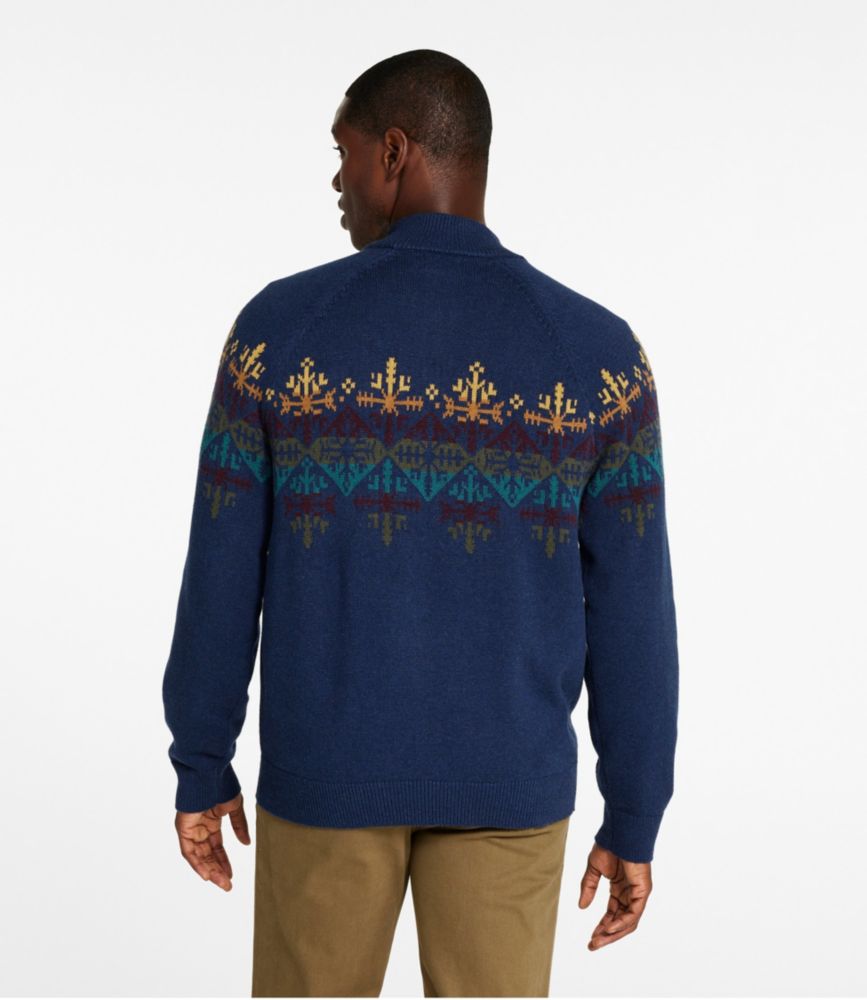 Men's Wicked Soft Cotton/Cashmere Sweater, 1/4 Zip, Pattern, Classic Navy Fair Isle, small image number 3