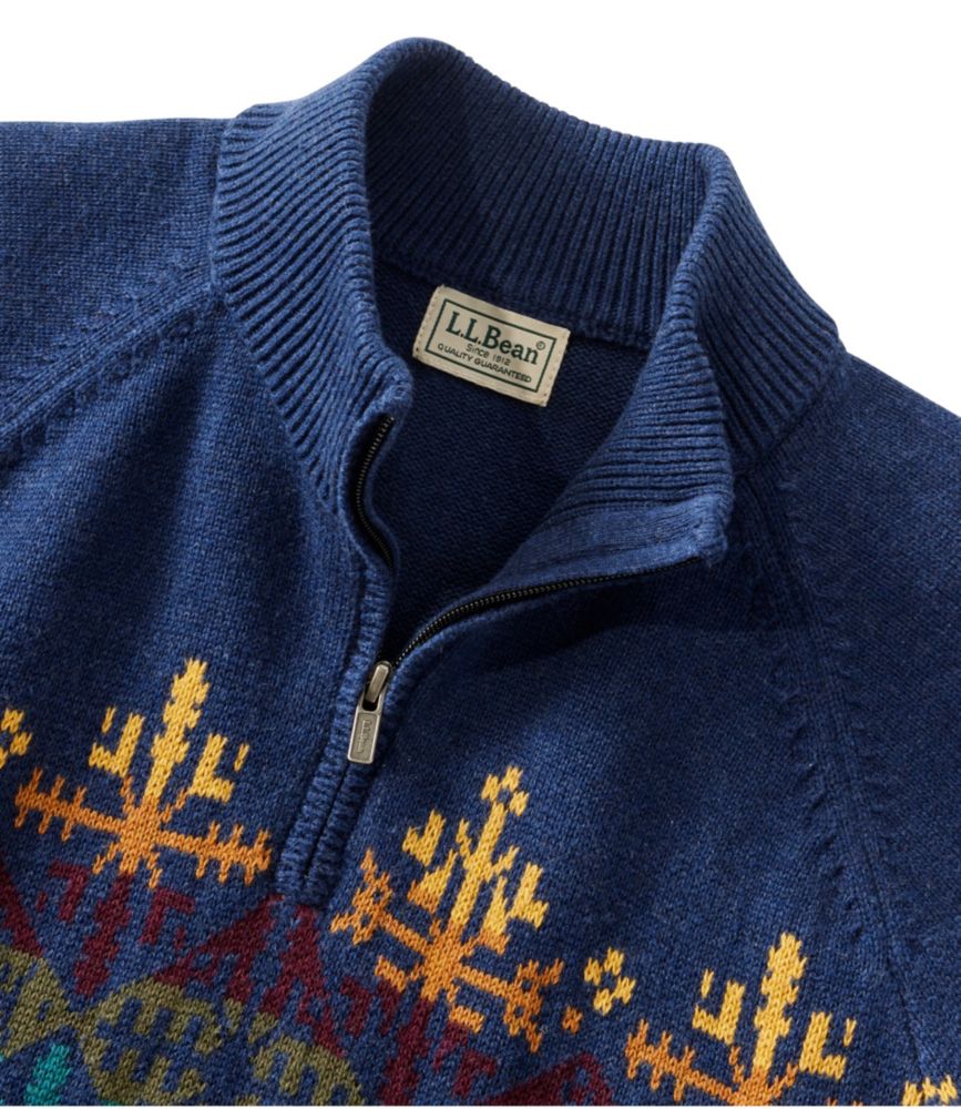 Men's Wicked Soft Cotton/Cashmere Sweater, 1/4 Zip, Pattern, Classic Navy Fair Isle, small image number 4