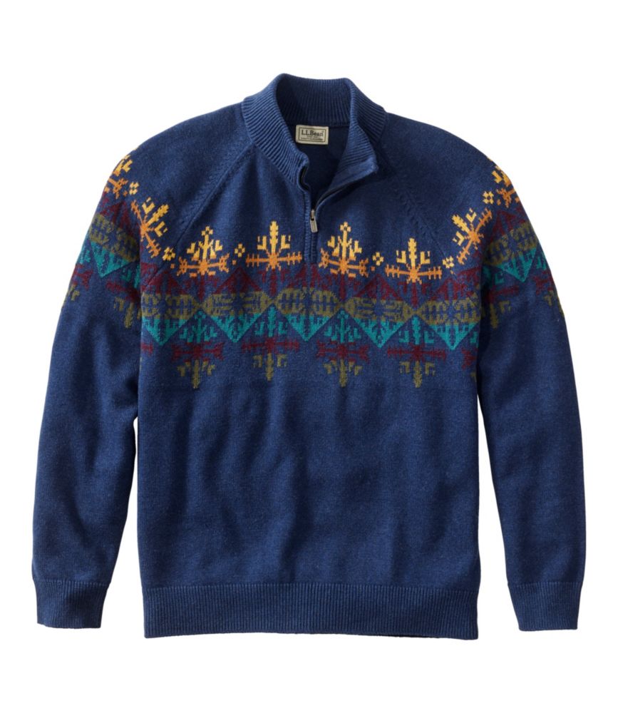 Men's Wicked Soft Cotton/Cashmere Sweater, 1/4 Zip, Pattern, Classic Navy Fair Isle, small image number 1