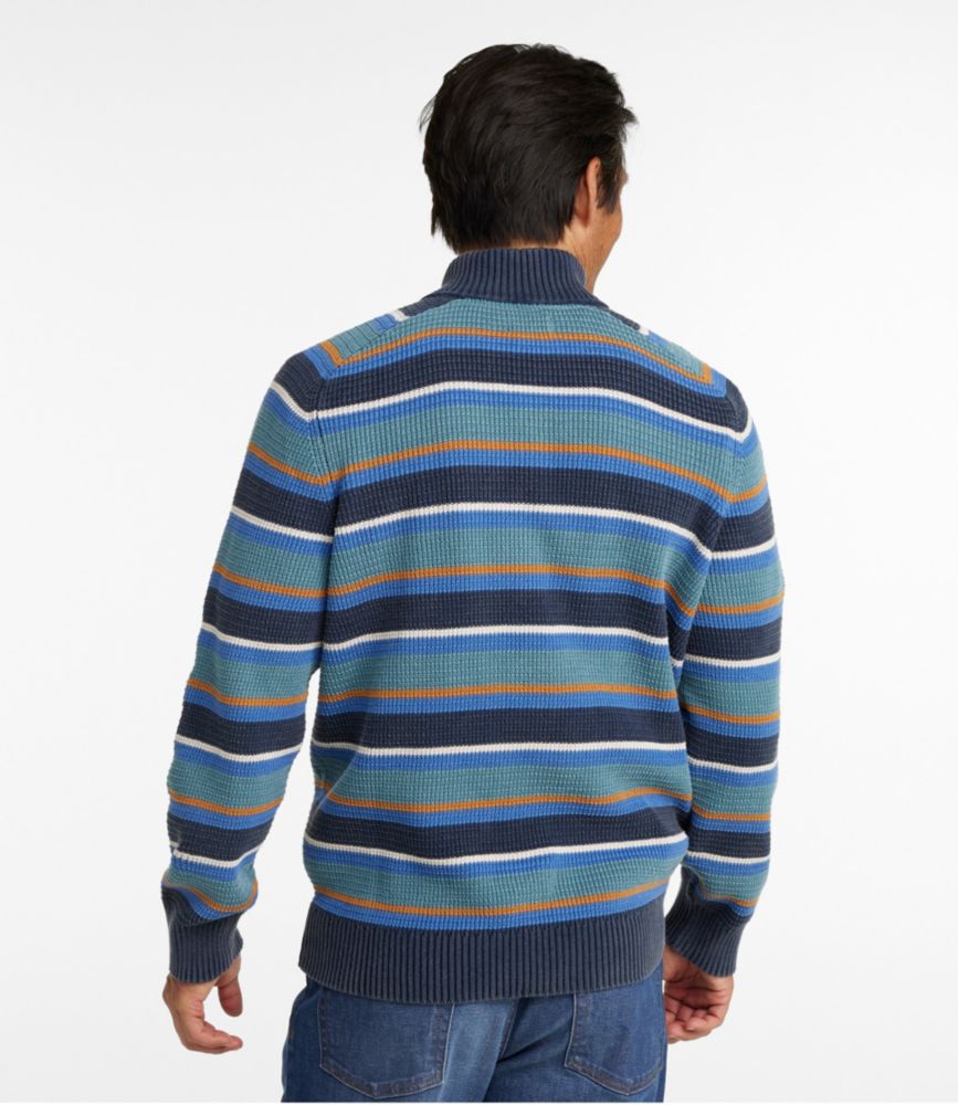 Men's Textured Washed Cotton Sweaters, Quarter Zip, Stripe, Classic Navy, small image number 3