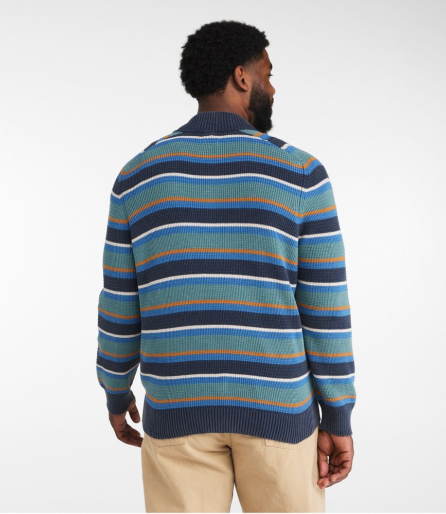 Men's Textured Washed Cotton Sweaters, Quarter Zip, Stripe, Classic Navy, small image number 5