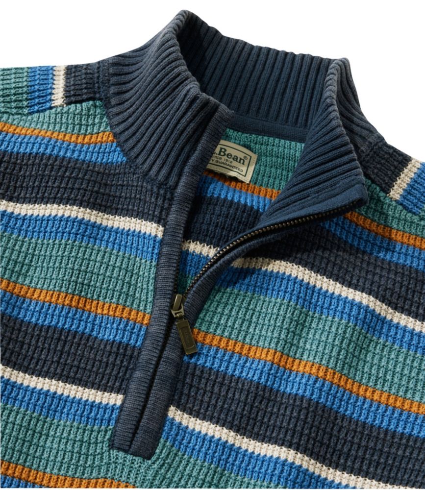 Men's Sunwashed Textured Cotton Sweater, Quarter Zip, Stripe, Classic Navy, small image number 6