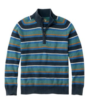 Men's Sunwashed Textured Cotton Sweater, Quarter Zip, Stripe