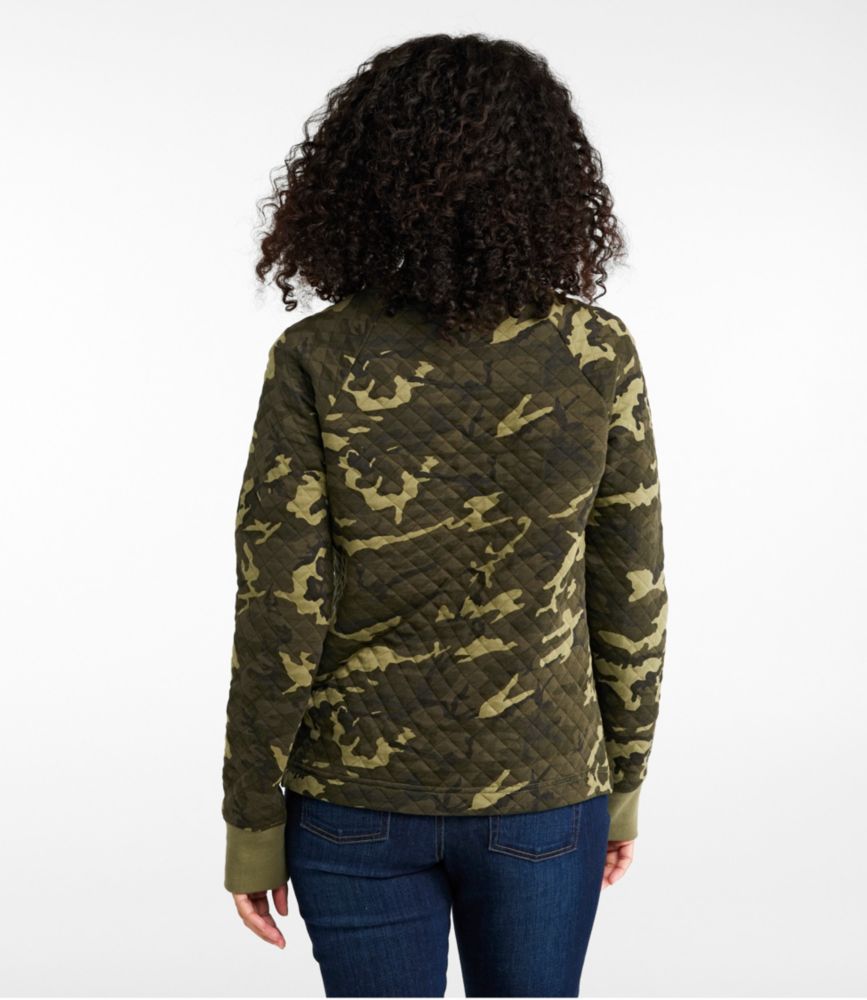 Women's Quilted Sweatshirt, Crewneck Pullover Print, Loden Camo, small image number 3