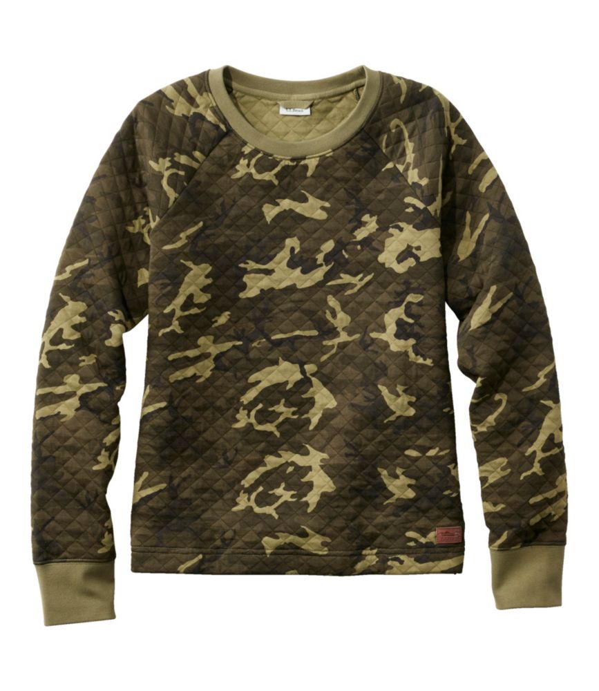 Women's Quilted Sweatshirt, Crewneck Pullover Print, Loden Camo, small image number 1