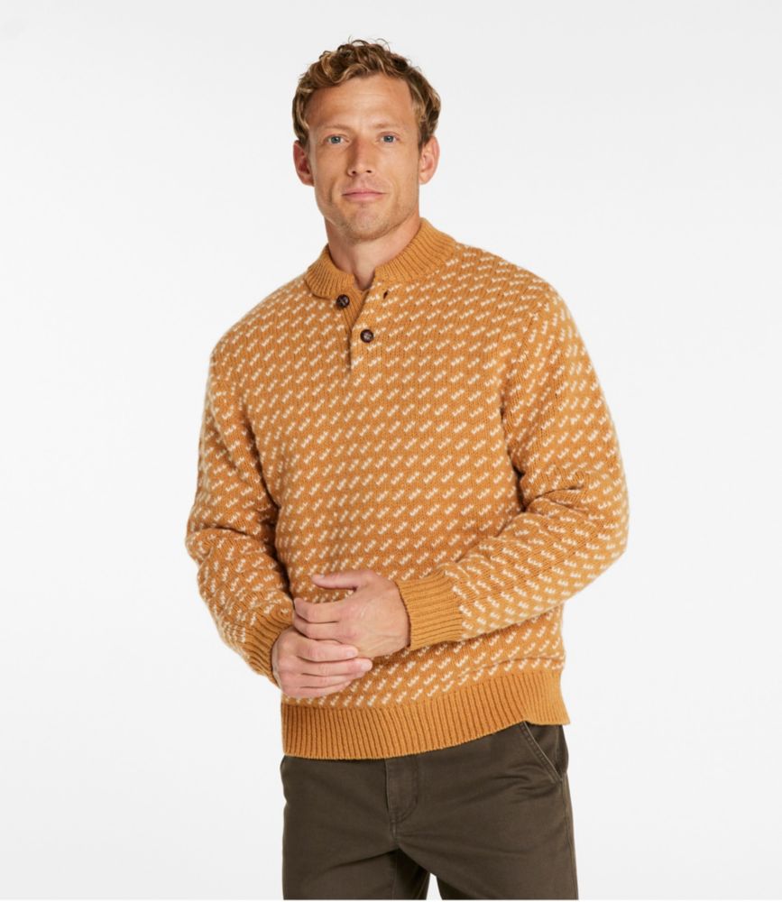 Men's Bean's Classic Ragg Wool Henley Sweater, Bird's-Eye, Toffee/Sailcloth, small image number 2