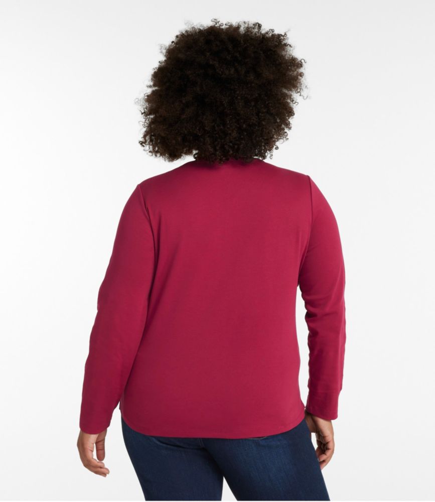 Interlock V-Neck Henley, Long Sleeve, Black, large image number 2