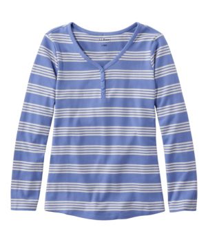 Women's L.L.Bean V-Neck Henley, Long-Sleeve Stripe, New