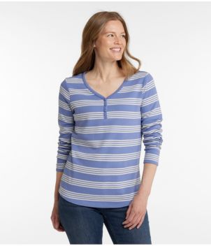 Women's L.L.Bean V-Neck Henley, Long-Sleeve Stripe