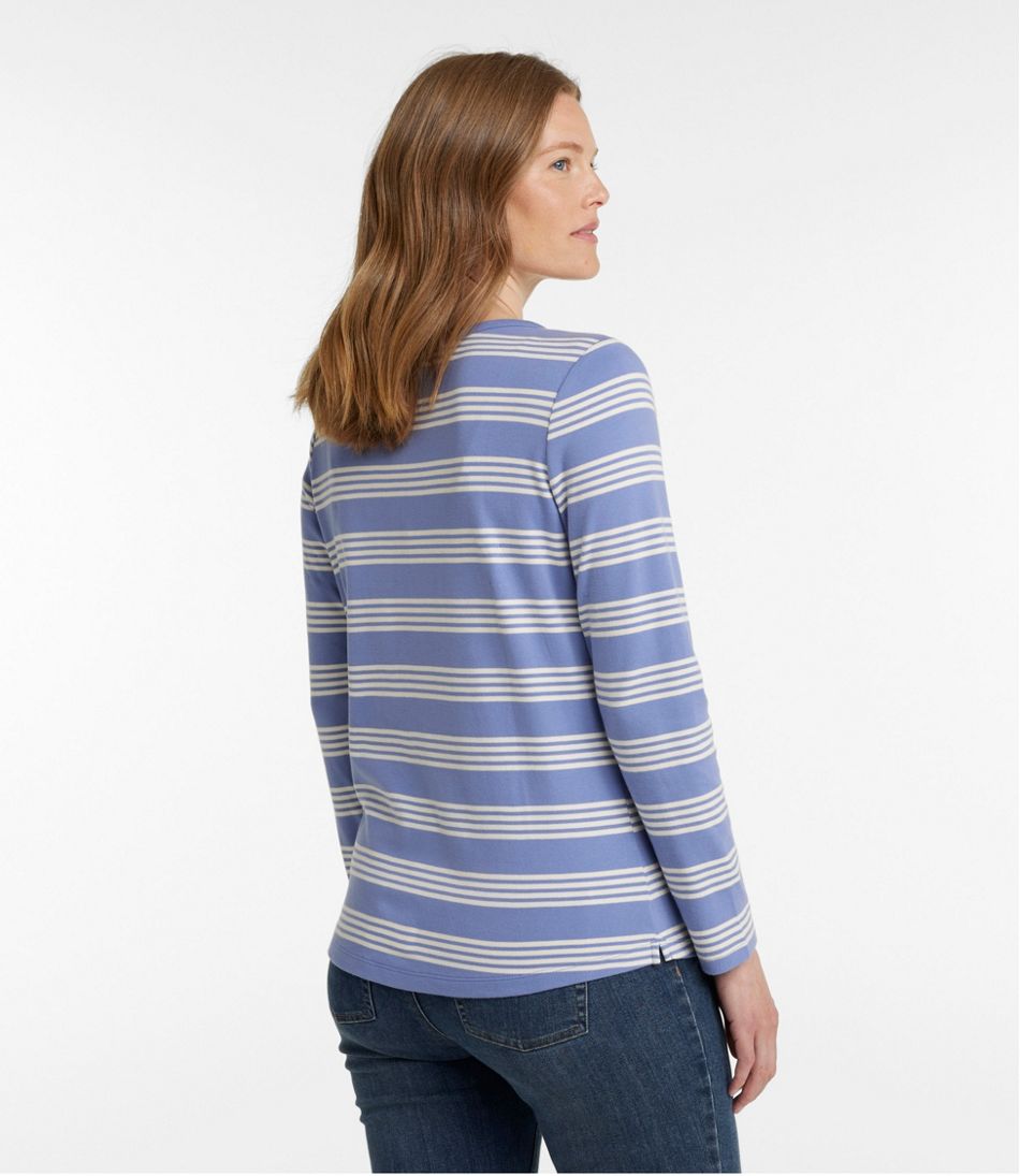 Women's L.L.Bean V-Neck Henley, Long-Sleeve Stripe