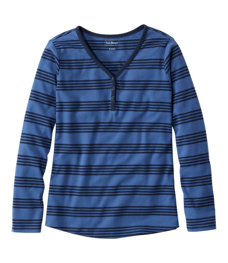 Women's L.L.Bean V-Neck Henley, Long-Sleeve Stripe, Deep Blue/Classic Navy, small image number 1