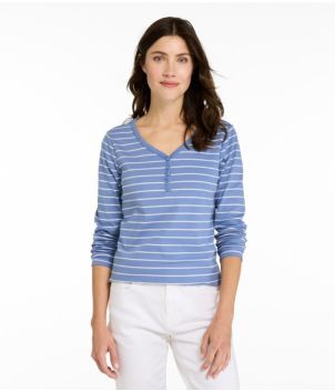 Women's L.L.Bean V-Neck Henley, Long-Sleeve Stripe