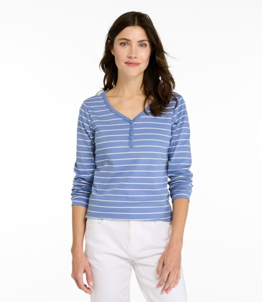 Women's L.L.Bean V-Neck Henley, Long-Sleeve Stripe