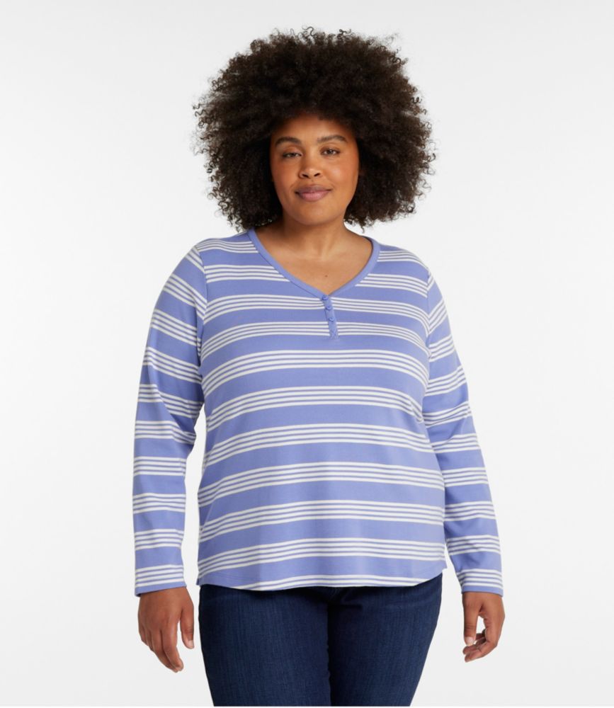Women's L.L.Bean V-Neck Henley, Long-Sleeve Stripe, Deep Lake/Sea Salt, small image number 2