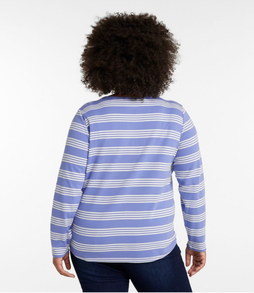 Women's L.L.Bean V-Neck Henley, Long-Sleeve Stripe, Deep Lake/Sea Salt, small image number 3