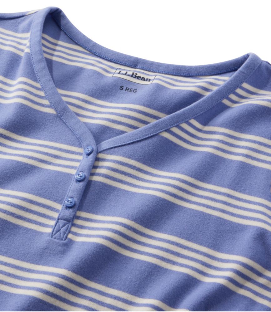 Women's L.L.Bean V-Neck Henley, Long-Sleeve Stripe, Deep Lake/Sea Salt, small image number 4
