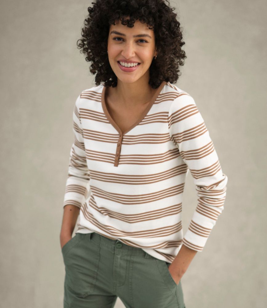 Women's L.L.Bean V-Neck Henley, Long-Sleeve Stripe, Deep Lake/Sea Salt, small image number 6