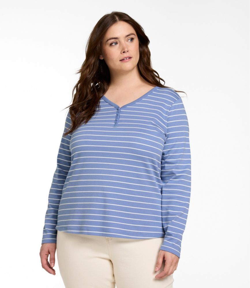 Women's L.L.Bean V-Neck Henley, Long-Sleeve Stripe