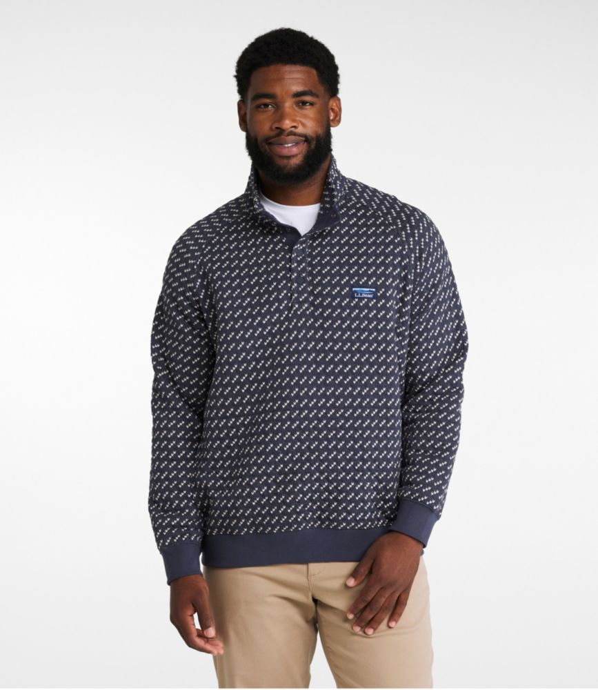 Men's Bean's Quilted Sweatshirt, Mockneck, Print, Classic Navy Birdseye, small image number 4